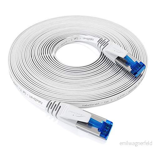 KabelDirekt Platt CAT7 Ethernet kabel med bruddsäker design, internet/LAN 2 m (10Gbps för maximal glasfiberhastighet, RJ45 kontakt, speciellt flexibelt, lämpligt montering, vit) 4260414846700