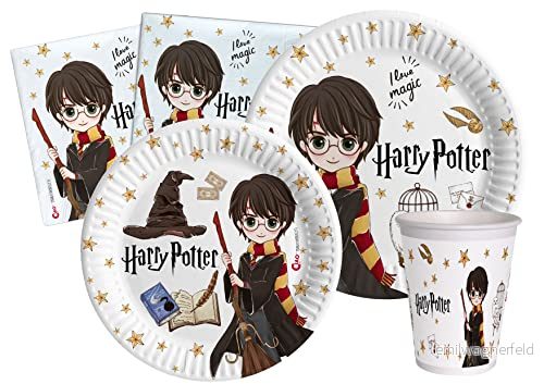 Party Tableware Set Harry Potter for 24 people (112 pcs: plates Ø23cm, Ø18cm, cups 200ml, 40 napkins 33x33cm) in eco friendly compostable paper 8026196982618