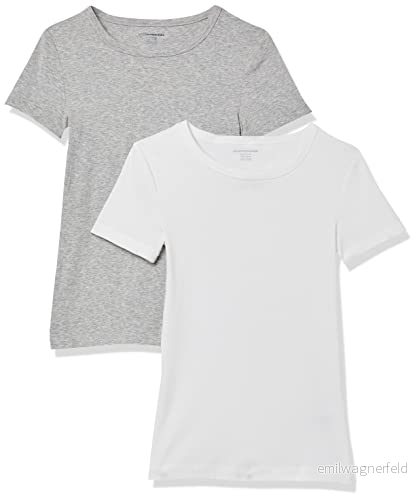 Amazon Essentials Women's Kortärmad T shirt med rund hals smal passform, Pack of 2, Ljusgrå ljung/Vit, L 196433135591