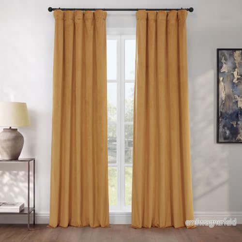 HPD Half Price Drapes Heritage gardin i sammet, mörkläggningsgardin för sovrum och vardagsrum, (1 längd), 127 x 213 cm, guld (Retro Gold) 194125001278