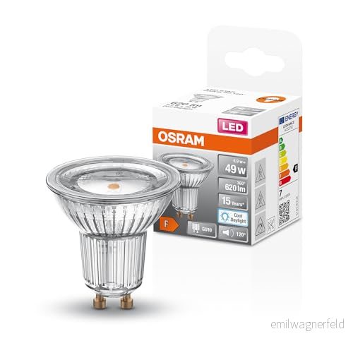 OSRAM LED Star reflektorlampa PAR16 för spotlights och spots i dagsljusvit (6500 K), klar, 50 mm diameter, med 6,9 W 620 lm, GU10 eftermonterad stiftfot, blyfritt glas, IP20, EEK F. 4099854022388