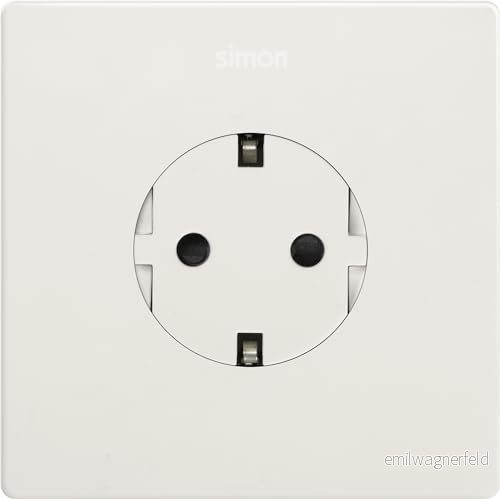 SIMON Set med rena Schuko uttag, 270, 250 V, 16 A, platt och tunn vägguttag, lämplig för inomhus, lätt att installera, inklusive ram, lock mekanism (vit) 8412852961064