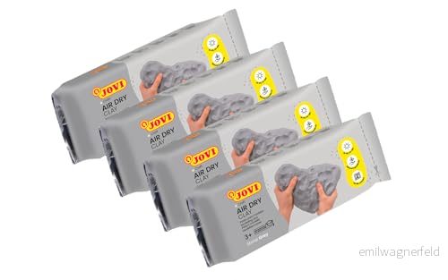 Jovi Air Dry Kit med 4 stycken Modelleringspasta, Lufttorkning utan ugn, Färg Grå, 1 kg (P86G/4) 8412027034470