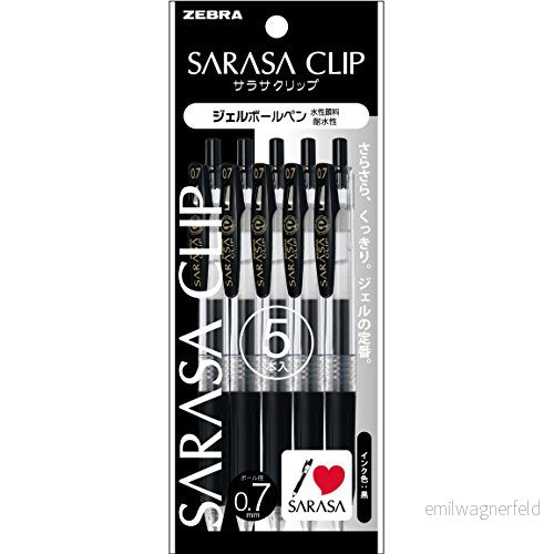 1 x 5 pens ZEBRA Sarasa klämma gelink kulspetspenna 0,7 mm P JJB15 BK5 svart av 4901681376711