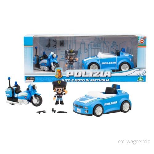 Giochi Preziosi Polis polisbil och motorcykel, frihjulsfordon, inklusive poliskaraktär 7 cm, komplett med tillbehör, för barn från 4 år 8056379166795