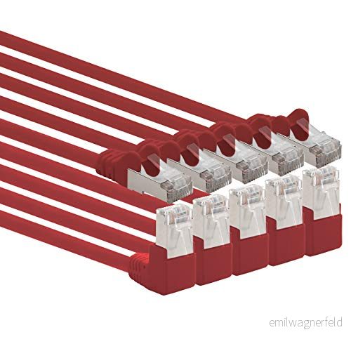 1aTTack.de 366143 Cat.6 nätverkskabelvinkel 90 grader 0,5m röd 5 stycken Cat6 patchkabel (SFTP PIMF) 1000Mbit / s Rj 45 kontakt x meter 4251073661438