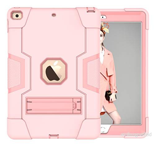 iPad Mini6 generation fodral med stativ, hållbar högpresterande chockdoshärdning hård hybrid tre lager skyddande lock surfplatta silikon (roséguld 755985094178