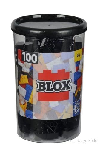 Simba 104118916 Blox, 100 svarta byggstenar för barn från 3 år, 8 stenar, inklusive burk, hög kvalitet, helt kompatibel med många andra tillverkare, svart 4006592489168