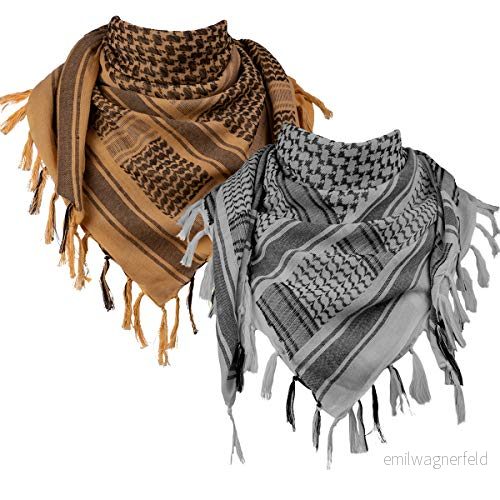 FREE SOLDIER 100% bomull shemagh militär taktisk keffiyeh ökenhuvud halsduk 110 x cm arabisk wrap med tofs för män och kvinnor (grå brun set) 6941099453824
