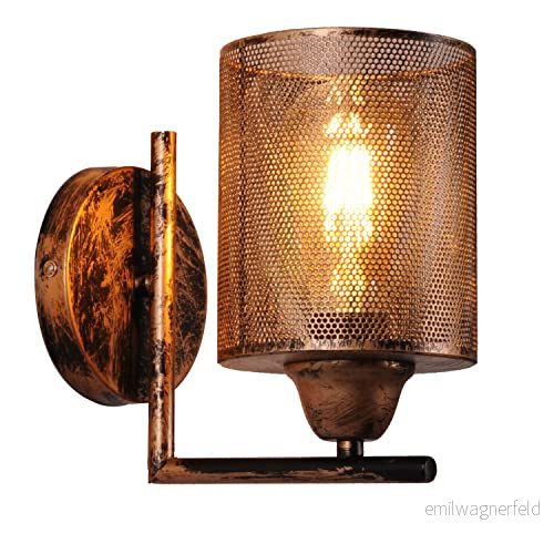 AIRTWESD E27 Industriell vägglampa, Steampunk Metal Mesh Lamp Shade Indoor Bedside Lamps Vintage vägglampa för Garage Door Porch Hallway (utan glödlampa) 794697494562