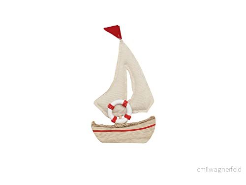 GLOREX 6 1860 123 segelbåt av trä i vit/beige, ca 9,5 x 2 18 cm, lämplig som dekoration och maritim gåva 7610877593708