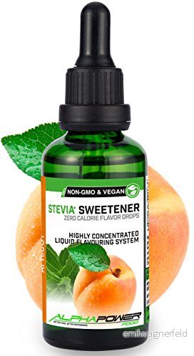 ALPHAPOWER FOOD Stevia Flavour Drops aprikos Sötningsmedel och smaksättare i ett Sockerfri, vegansk 100 % naturlig smak (1 x 50 ml) 4260350012559
