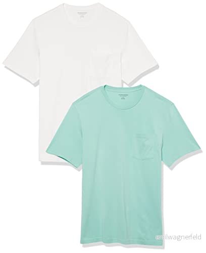 Amazon Essentials herr normal passform kortärmad rund hals ficka t shirt, paket med 2, aqua/grön/vit, X Large 196433601782