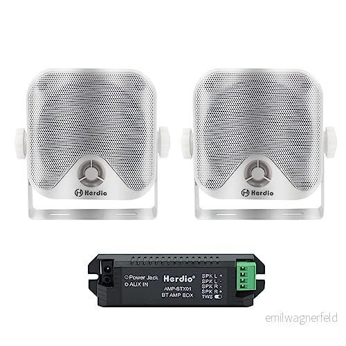 4 tum slitstark vattentät båt marin låda utomhus Bluetooth högtalare ytmonterade för halkstyrare ATV UTV RZR golfvagn traktor powersport lastbil jeep (vit BT högtalare) 687551488701