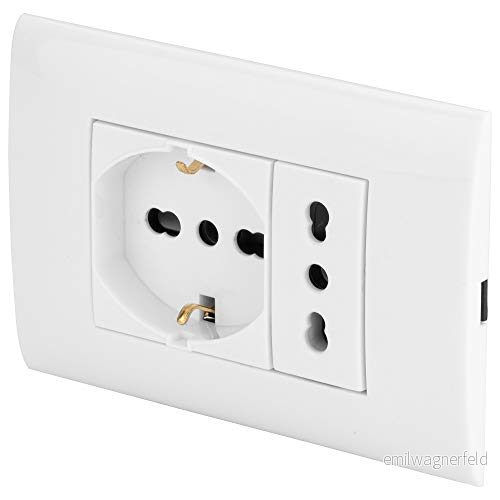 Poly Pool PP6094X Plack Evolution x Låda 3 Moduler med frukt Bivalent Socket och Pluristandard, hållare monteringsskruvar Vit 8008225060948