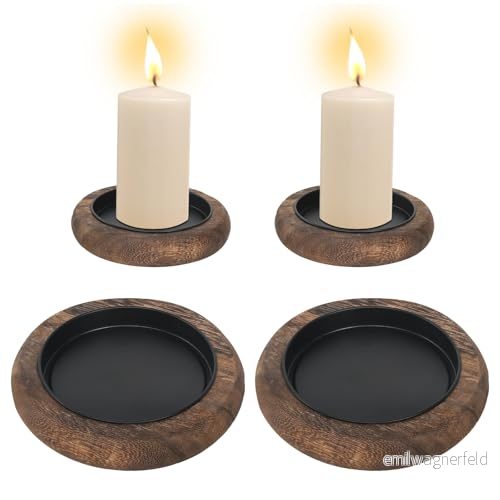 2 stycken ljusstakar trä ljusunderlägg, 10 cm diameter runda ljustallrikar underlägg ljushållare, ljushållare dekorativt ljus för bröllop vardagsrum 683770105160