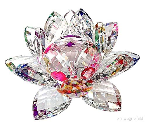 Amlong kristall 7,6 cm gnistrande lotusblomma feng shui heminredning med presentask 855271005694