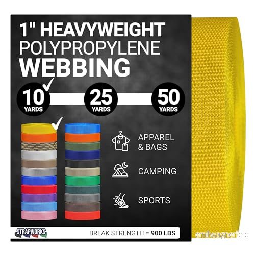 Strapworks tungvikt polypropylenväv slitstark poly rem för utomhusreparation av gör det själv utrustning, 1 tum x 10 meter gul 848862038973