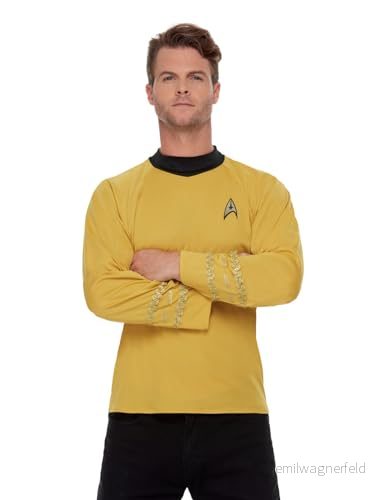 Smiffys 52338S Officiellt licensierad Star Trek, Original Series Command Uniform, män, gul, guld, S storlek 86,4 cm 91,4 5020570613443