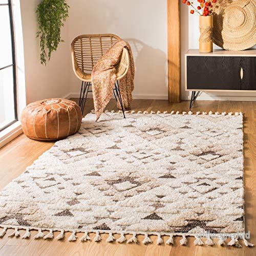 Safavieh Shaggy Rektangulär inomhatta, vävd, marockansk Shag Tassel Collection, MTS601, Elfenbensvit/brun, 122 x 183 cm 889048751644