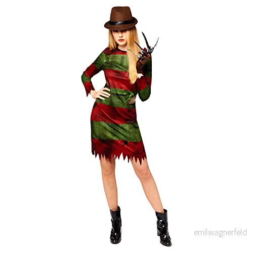 amscan 9912551 Vuxen Damer Officiell Licensierad Freddy Krueger Halloween Maskeraddräkt UK Klänning Storlek 14 16 194099066808