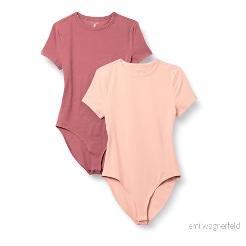 Amazon Essentials kvinnors stretch bomullströja slim fit t shirt kroppsdräkt, 2 pack, dammig rosa/plommon, Large 197153036489