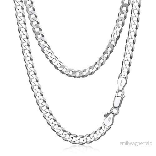 Amberta Äkta 925 Sterling Silver Kubansk Kedja Halsband för Män, Italiensk Miami Chunky Tjock Curb Länk Gåva: 5 mm Män 50 cm 5055806917507
