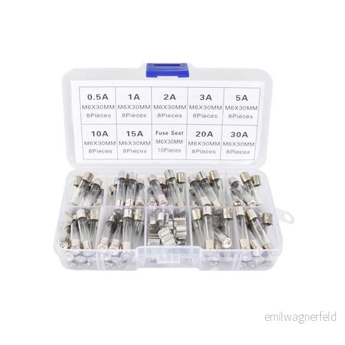 72 st 9 värden 6 x 30 mm snabbsmält glas säkring sortimentsats, 250V 0,5A 1A 2A 3A 5A 10A 15A 20A 30A, med 10 säkringsklämma, förpackning i en genomskinlig plastlåda 5061030140475