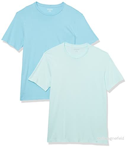 Amazon Essentials Herr Slim Fit kortärmad T shirt med rund hals, 2 pack, aqua blå/ljusblå, Medium 196433308322
