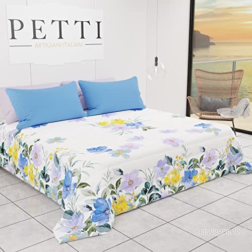 PETTI Hantverkare Italienska Triple Sängöverdrag Spring Sommar Dubbel Ritning Blommor 04 100% Microfiber Anallergisk Made in Italy 8056992311299
