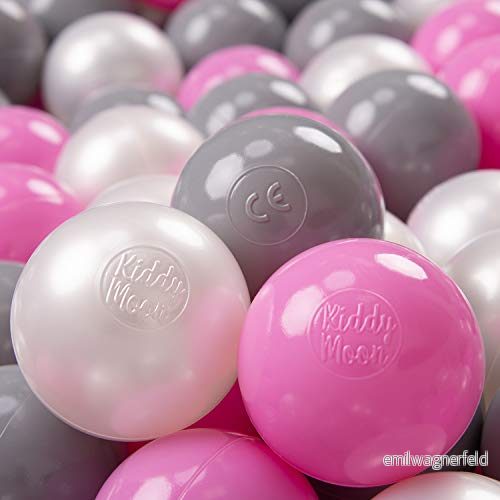 KiddyMoon 700 Ø 7 cm barnbollar lekbollar för bollbad baby plastbollar tillverkade i EU, pärla/grå/rosa 5902687423064