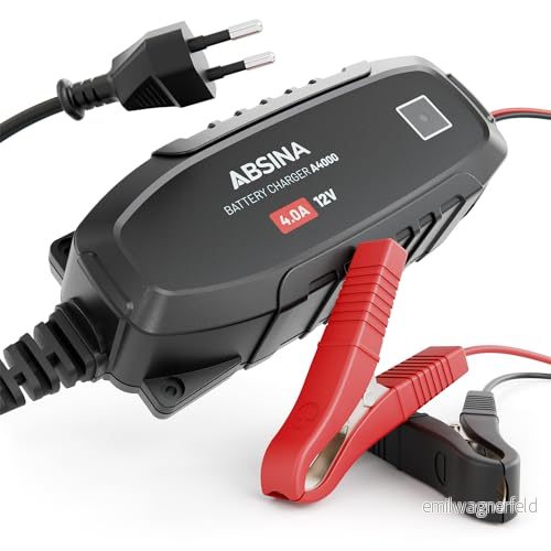 ABSINA 12 V helautomatisk billaddare för blybatterier upp till 120 Ah 4A bilbatteriladdare batterihållare bil, motorcykelbatteriladdare 4260368689606