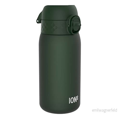 ION8 Vattenflaska För Barn, 350 ml/12 oz, Läcksäker, Lätt att Öppna, Säkert Lås, Diskmaskinssäker, BPA fri, Bärhandtag, Enkel Rengöra, Luktfri, Koldioxidneutral, Mörkgrön 619098087451