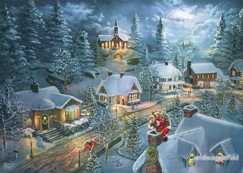 Schmidt Spiele 57529 Thomas Kinkade julmotiv, jultomten Silent Nightht, 1000 bitar pussel färgglada 4001504575298