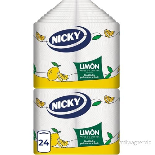 Nicky Citron hushållspapper Förpackning med 24 rullar, 100 ark i 2 lager per rulle, extra absorberande papper, citrondoftande, återvinningsbar förpackning, 100% ren cellulosa, FSC certifierad 8004260548533
