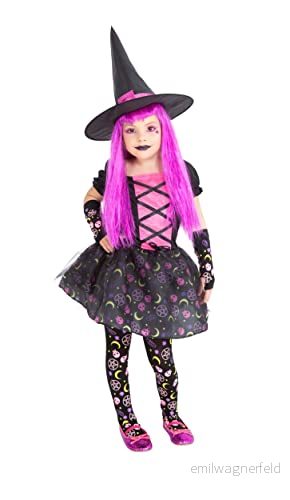 Rubies Moonlight Pink häxa för flickor, rosa klänning, hatt och strumpor, original, halloween, karneval födelsedag, S8671 M 8422971867161