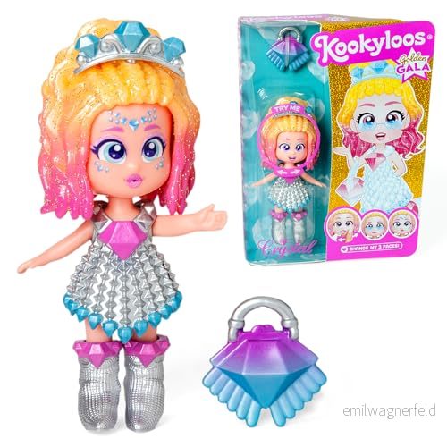 KOOKYLOOS Golden Gala Crystal Series, serien samlardocka, innehåller Doll, 1 väska, modekläder och skor tillbehör, docka, 3 olika ansikten 8431618035016