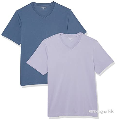 Amazon Essentials kortärmad v ringad t shirt för män (finns i stor och lång), 2 pack, tvättad blå/lavendel, X Large 196433605056
