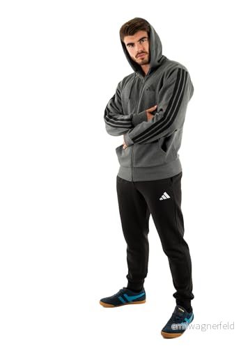 Adidas Essential Three Stripes Fleece Zipper Hoodie, Dark Grey Heather/Black, XS 4067887462211