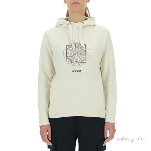 JEEP O102918 W497 J Sweatshirt med huva ficka midja väska träringar stort tryck J23W dam björkvit M 8054216830946
