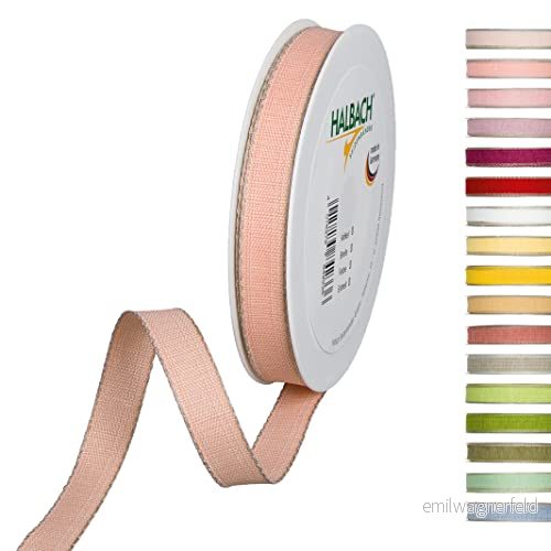 Halbach Sidenband dekorationsband med linnekanter bredd: 15 mm längd 20 m, presentband för utsmyckning hantverk eller design, gör det själv dekorband, färg: aprikos/linne 4015275835123