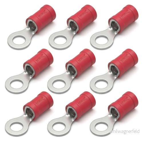 AUPROTEC 100 x ringkabelskor 0,5 1,5 mm2 röd håldiameter M4 delisolerad PVC RV kabelkontakt av koppar förtennad 4251315633582