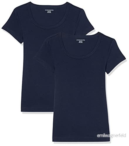 Amazon Essentials Women's T shirt med smal passform holkärm och rund hals, Pack of 2, Marinblå, S 196433134594