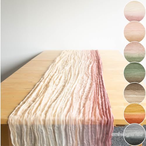 Halbach sidenband flerfärgade bordslöpare bredd: 70 cm längd: 300 bordsduk med färggradient, smal i bomullsoptik för bröllop, färg: vanilj/kräm/rosa/bleklila 4015275954381