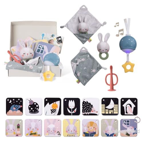 Taf Toys läggdags kit. Presentset För babysängtid innehåller lugnande musik och ljusenhet, 7 flashkort, barnets första tandborste, filt kanin bitring. pojkar flickor 605566132655
