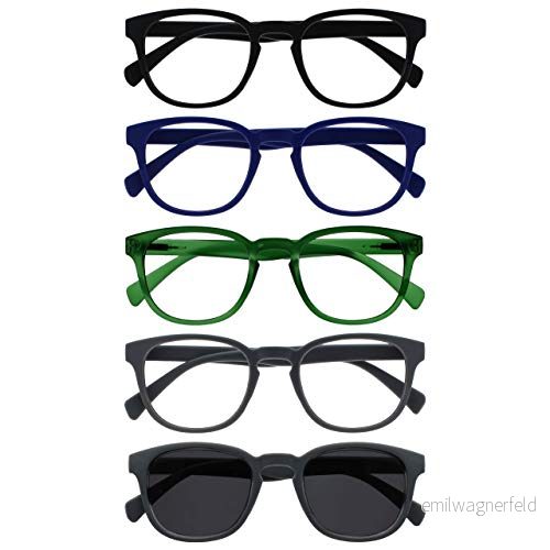 OPULIZE Pop 5 pack läsglasögon med läsning solglasögon retro rund svart blå grön grå män kvinnor RRRRRRS2 13677 +1,50 5055955358374