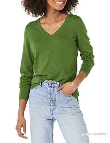 Amazon Essentials dam klassisk passform lätt långärmad v ringad tröja (finns i plusstorlek), grön, X Small 195111565064