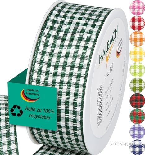 Halbach sidenband premium Vichy Karo presentband (mörkgrön) Bredd 40 mm längd 25 m rutband tillverkat i Tyskland rutat band många färger 4015275125163